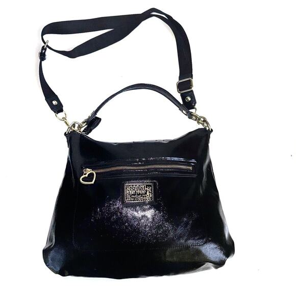 Coach Daisy Liquid Gloss Hobo Bag | Black Patent Leather Gold Hardware | Y2K EUC - Picture 5 of 16